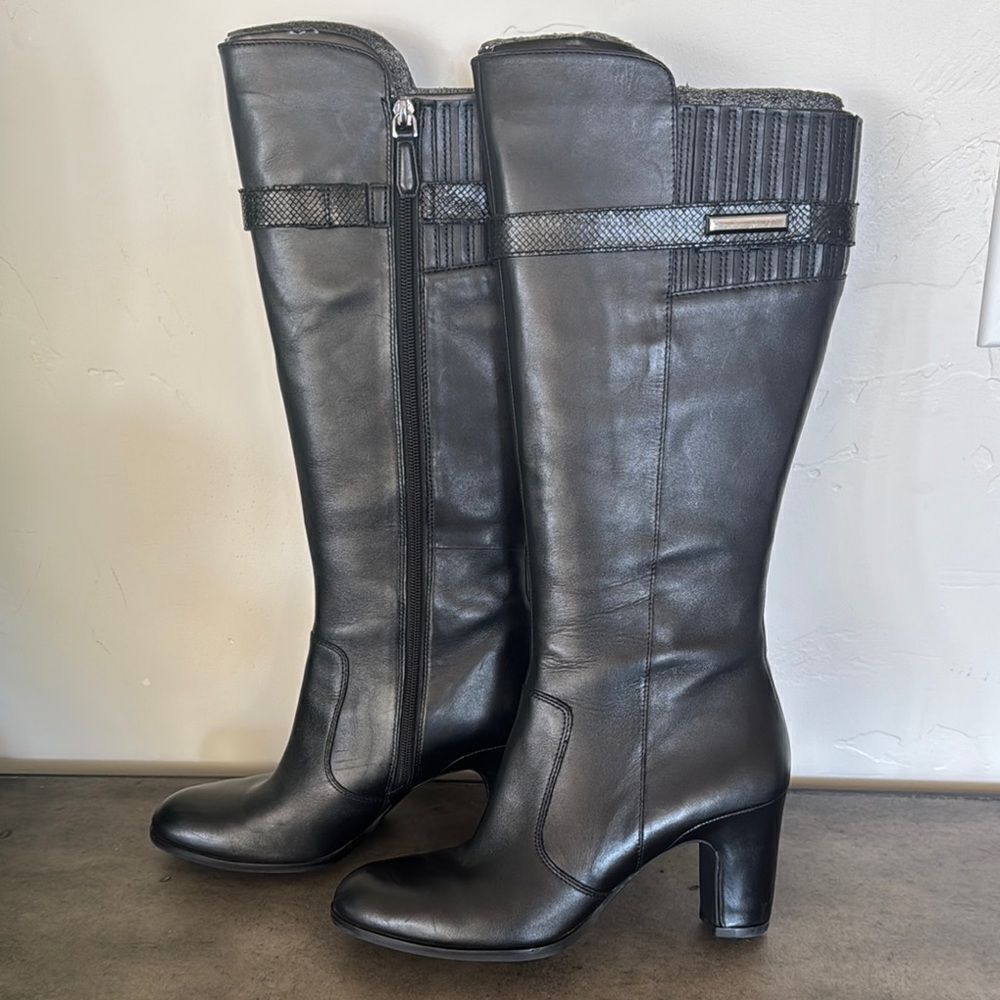 Ecco Women’s Size 40 Black Leather Knee-High Boots Heeled Sleek Comfortable EUC